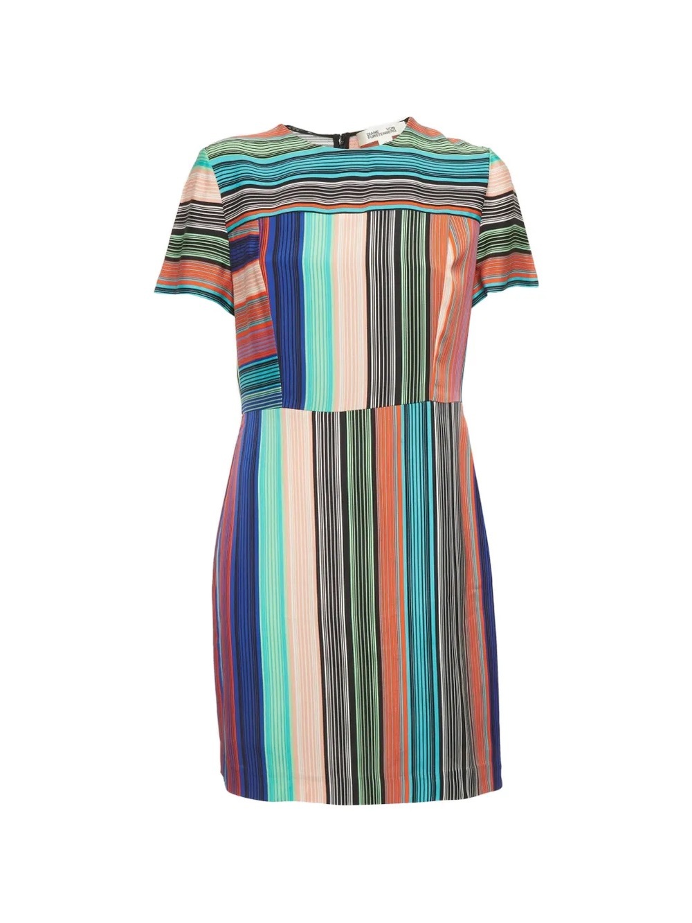 DVF Silk Blend Multi-Color Striped Colorblock Sheath Diane Von Furstenberg 8